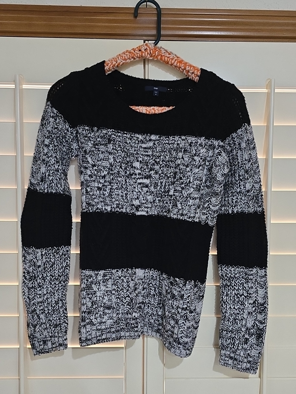 GAP Black and White Striped Cable Knit Sweater